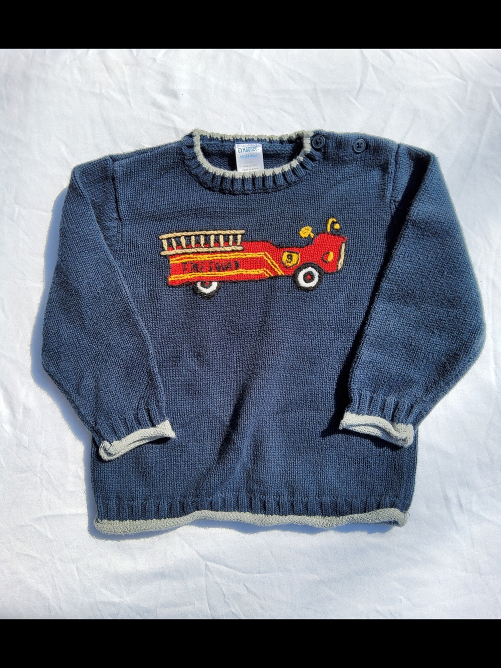 Gymboree 18-24 Months Heavy Knit 100% Cotton Fire Truck Fire Squad Sweater